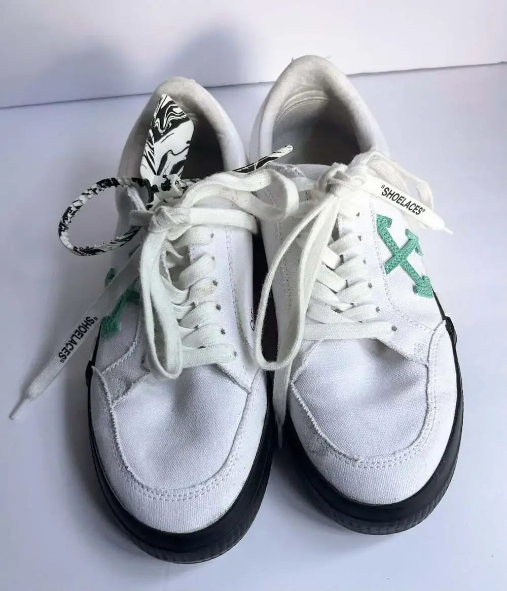 Off-White Low Vulcanized Canvas Sneakers White Green Size 9.5